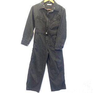 Zara Black Denim Utility Jumpsuit Womens 11/12 Boilersuit Distressed Coveralls